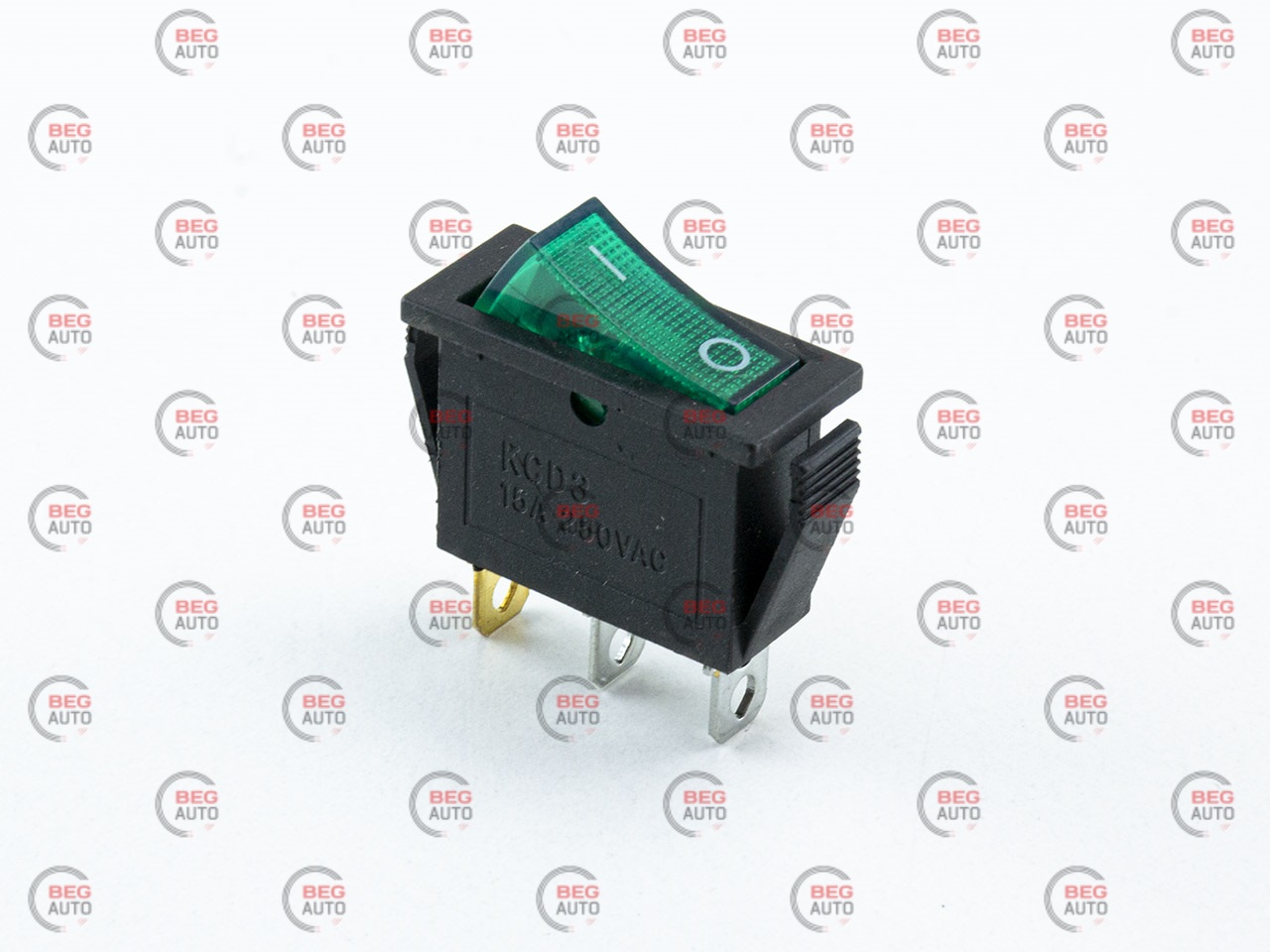 тумблер-кнопка (30х13мм) 2пол. 3конт. зелена 220V