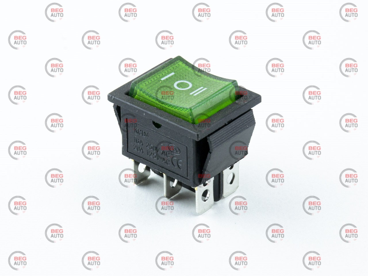 тумблер-кнопка (30х25мм) 3пол. 6конт. зелена 220V