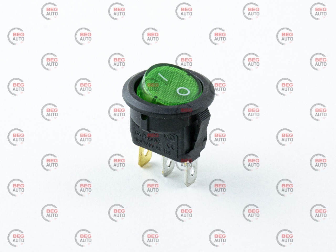 тумблер-кнопка кругла 2пол. 3конт. зелена 220V