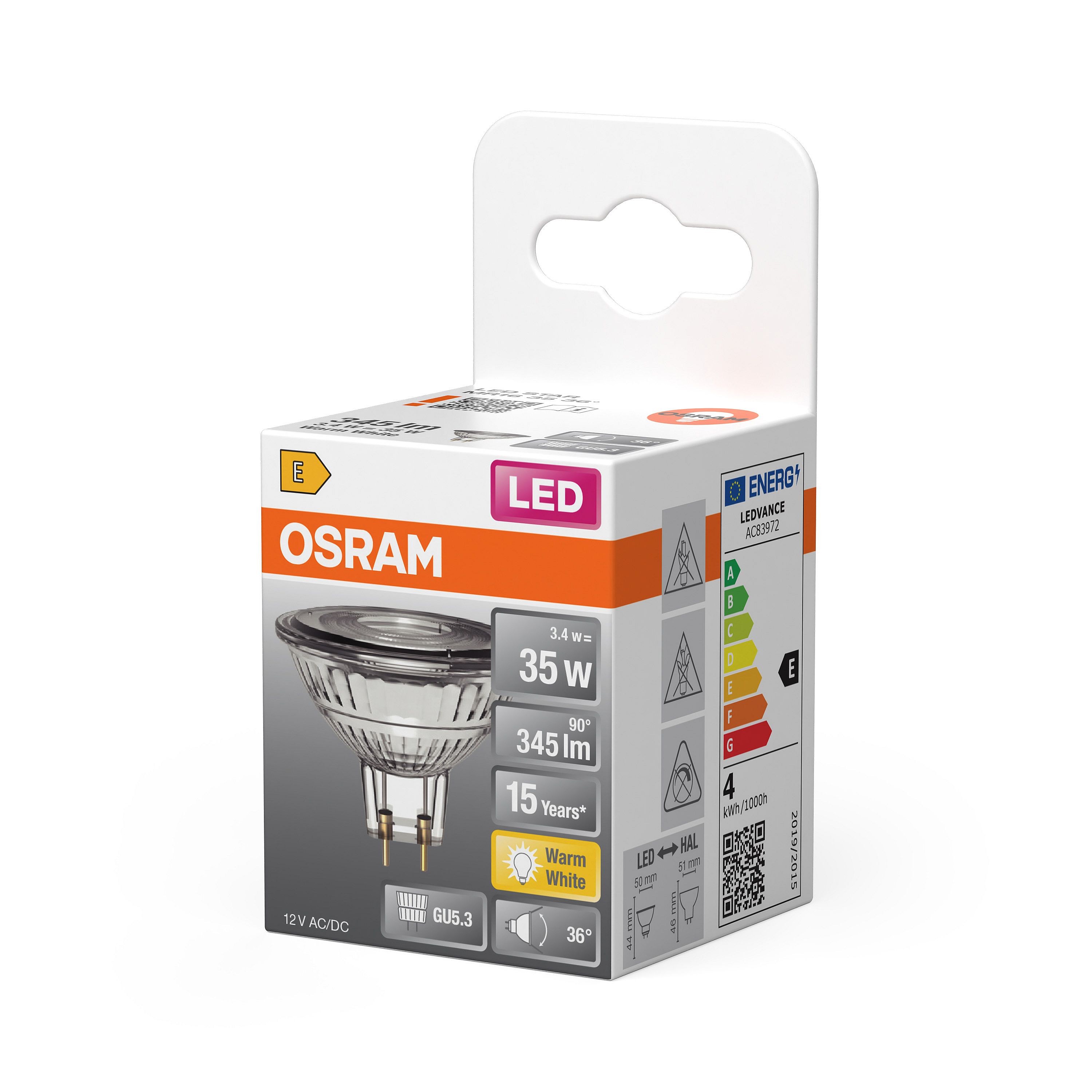 LED лампа побутова OSRAM 3.4Вт 345лм 3000K білий