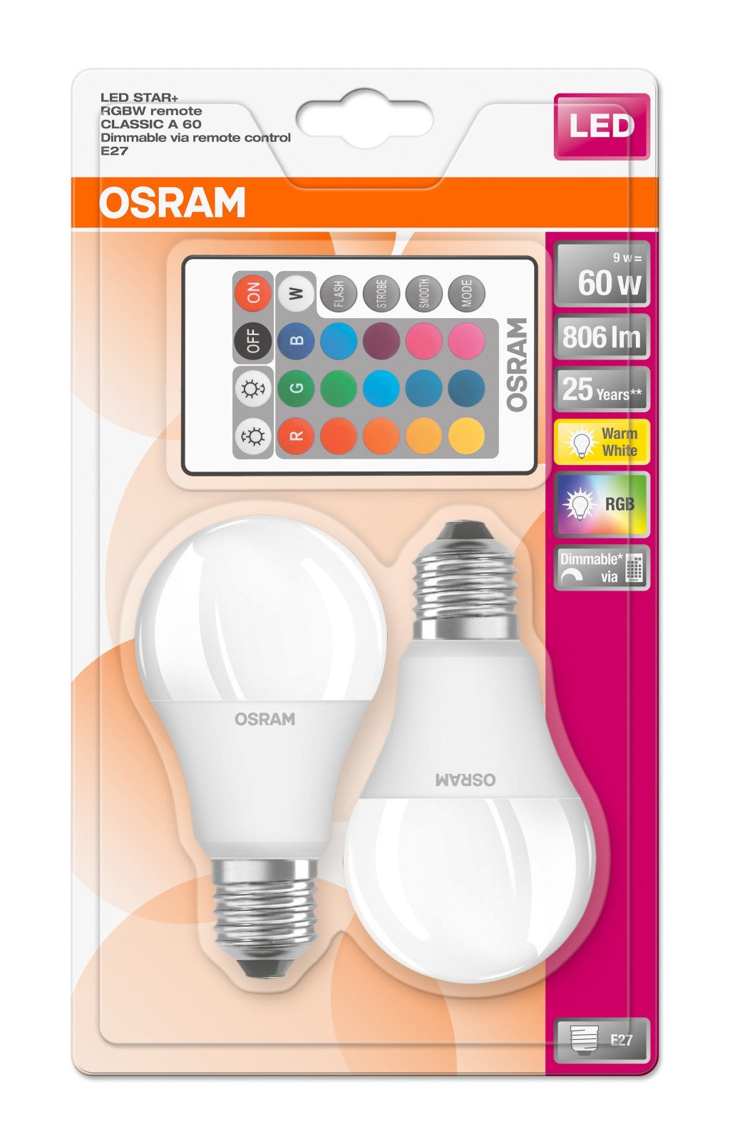 LED лампа побутова OSRAM 9Вт 806лм 2700K білий