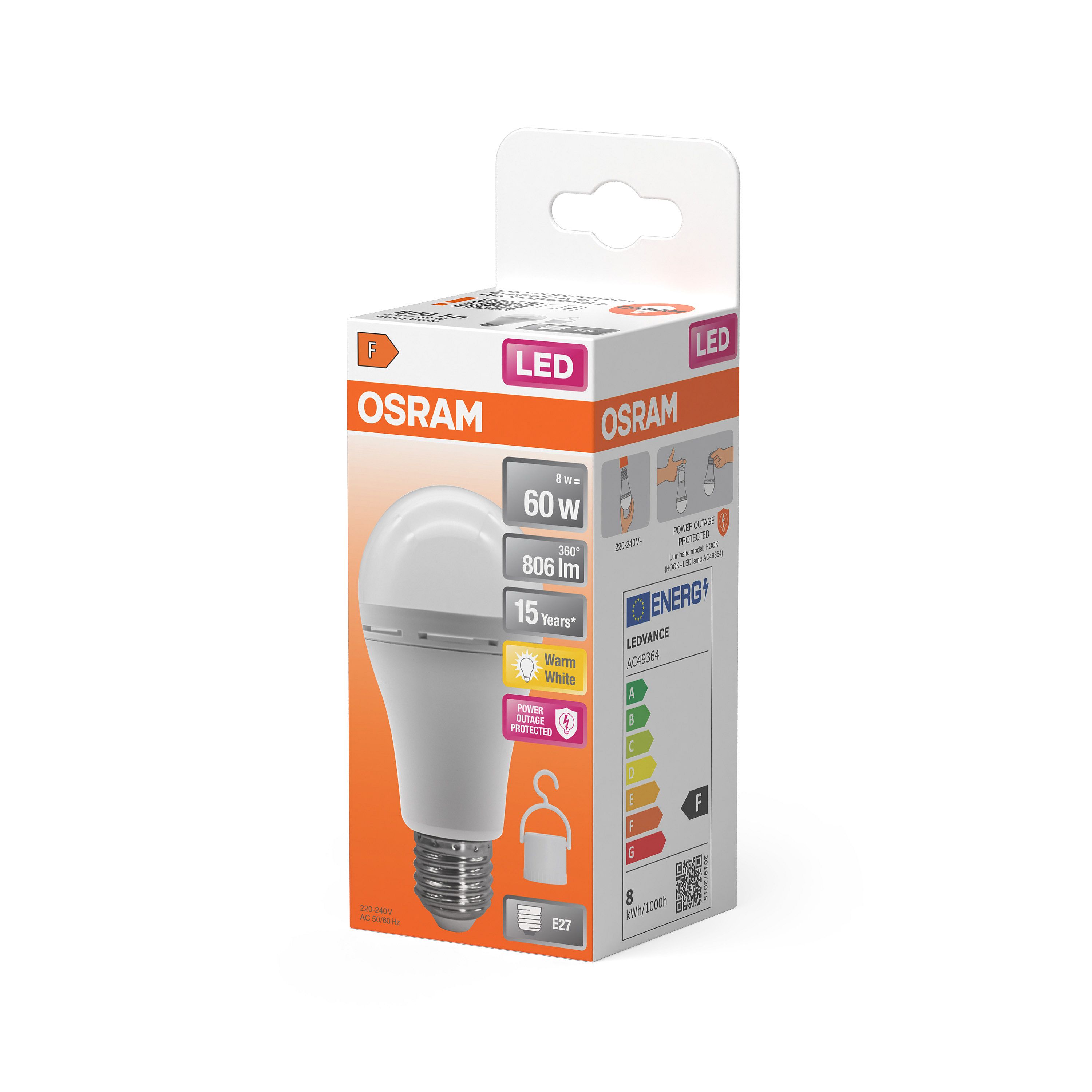 LED лампа побутова OSRAM 8Вт 806лм 2700K білий