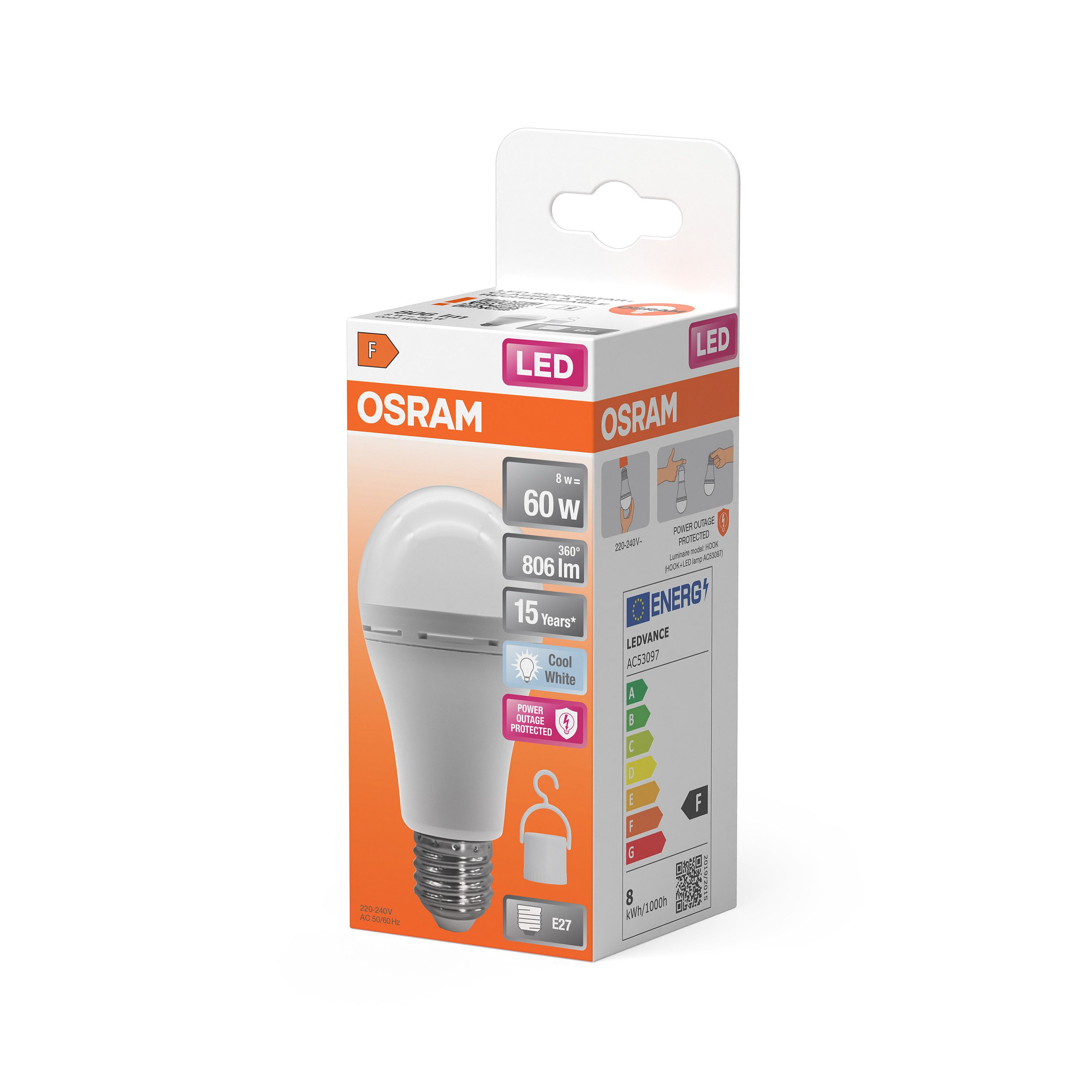 LED лампа побутова OSRAM 8Вт 806лм 4000K білий