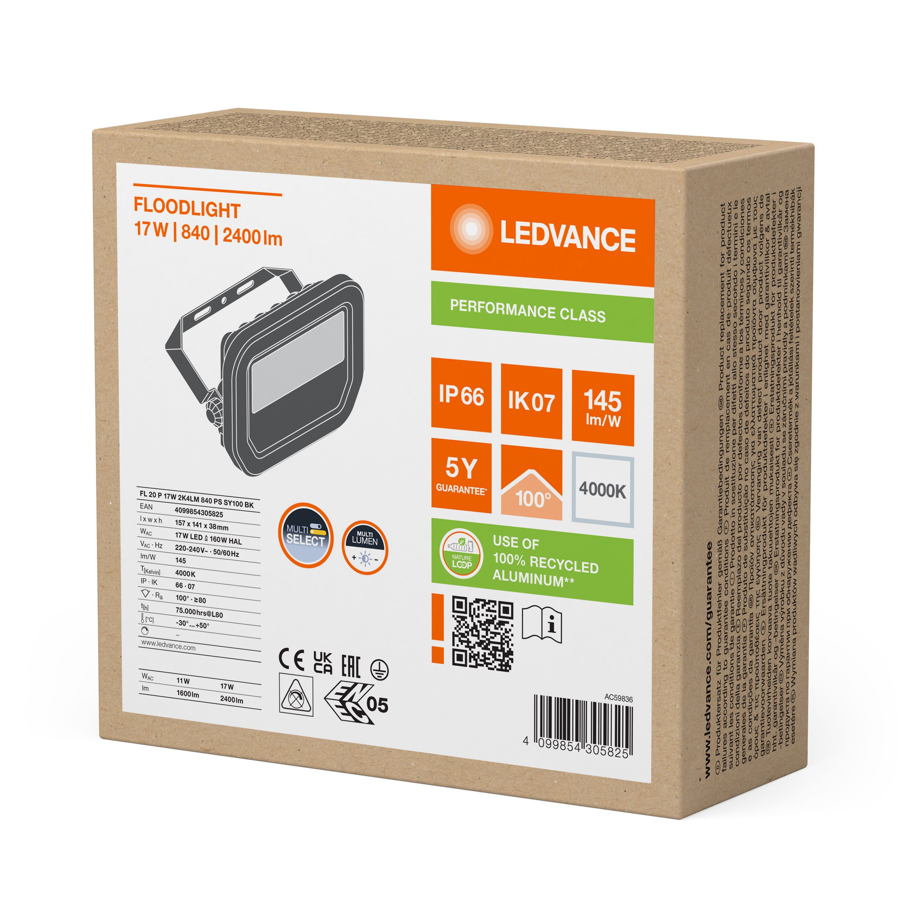 Прожектор LED OSRAM 17Вт 2400лм 4000K чорний