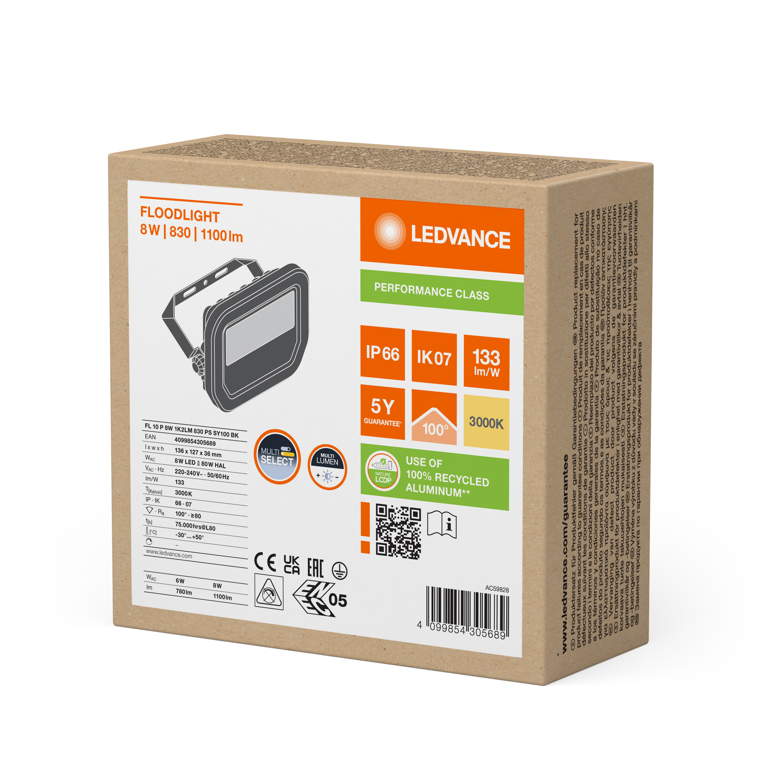 Прожектор LED OSRAM 8Вт 1100лм 3000K чорний