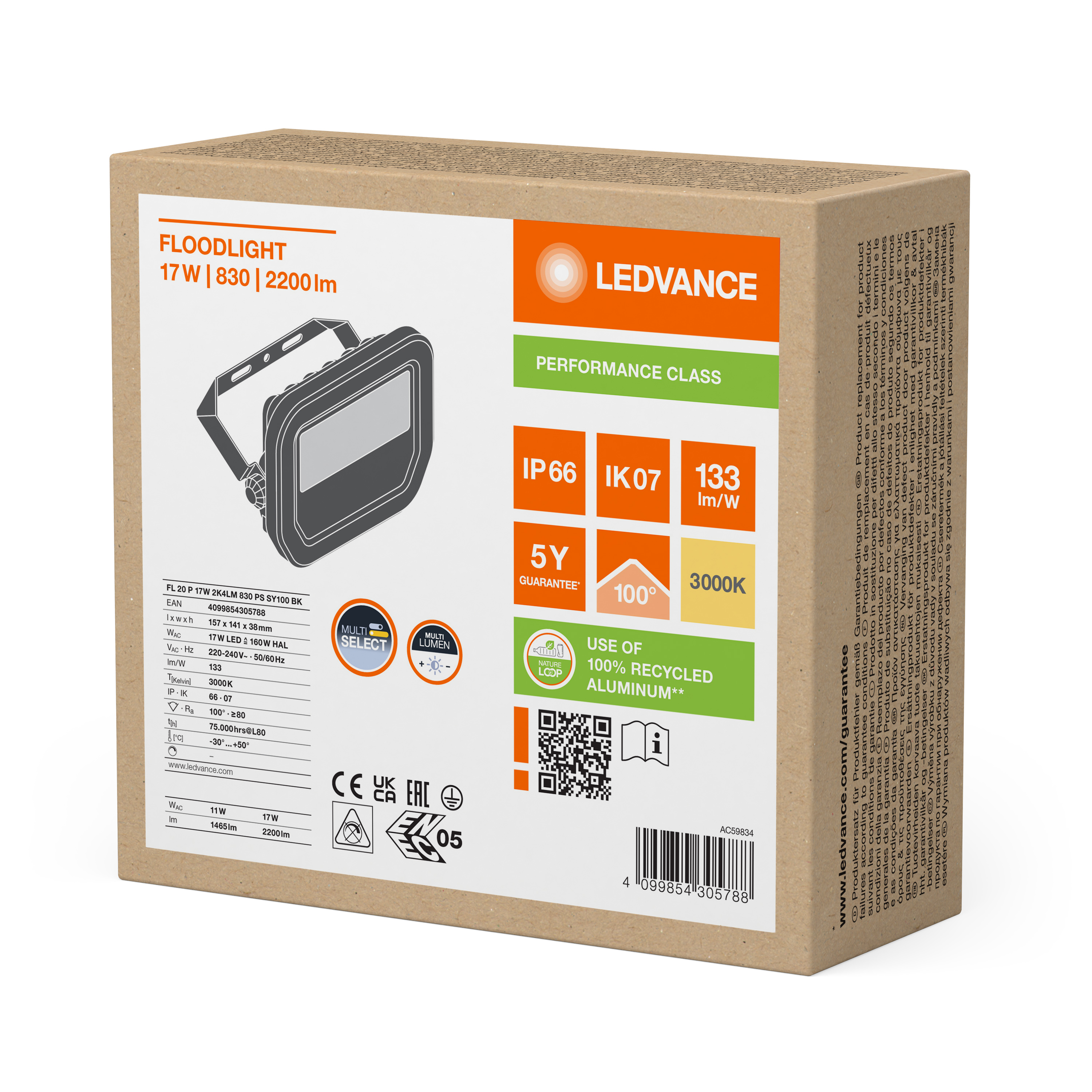 Прожектор LED OSRAM 17Вт 2200лм 3000K чорний
