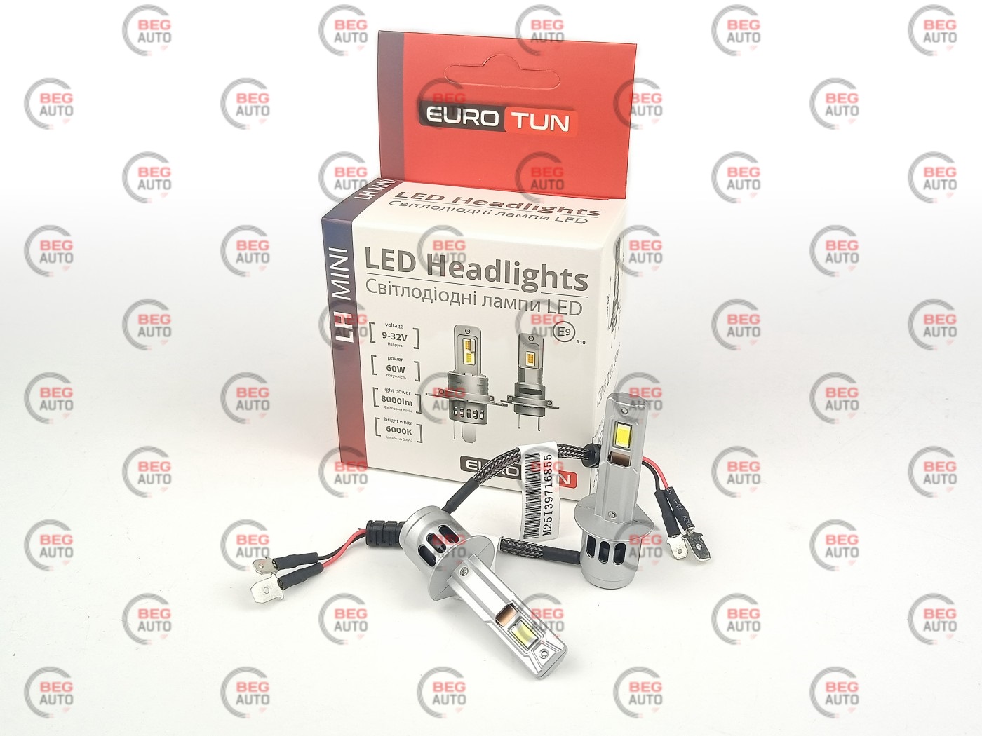 лампа LED H1 12V-24V 60W EUROTUN LH 8000L 6000K радіатор