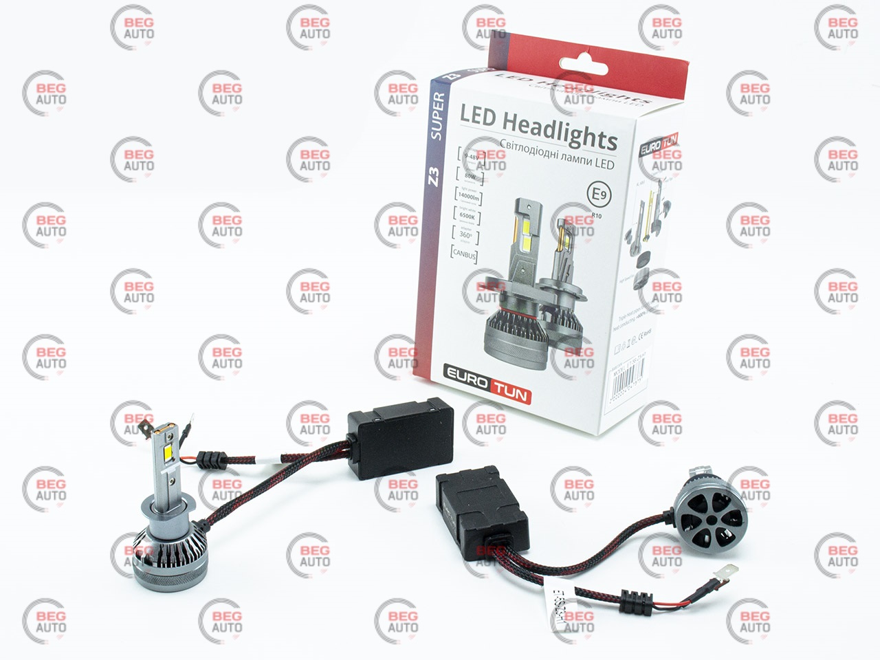 лампа LED H1 12V-24V 80W EUROTUN Z3E 14000L 6500K CAN BUS радіатор з вентилят.