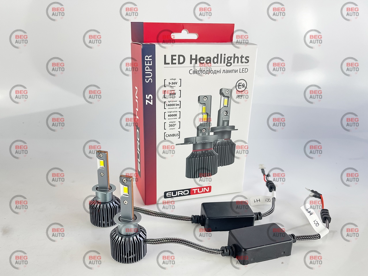 лампа LED H1 12V-24V 80W EUROTUN Z5E 14000L 6000K CAN BUS радіатор з вентилят.