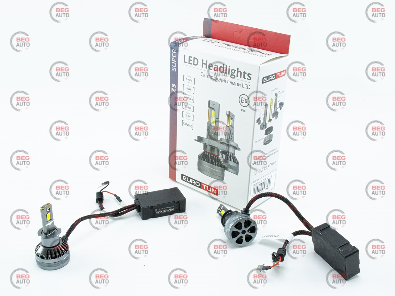 лампа LED H3 12V-24V 80W EUROTUN Z3E 14000L 6500K CAN BUS радіатор з вентилят.