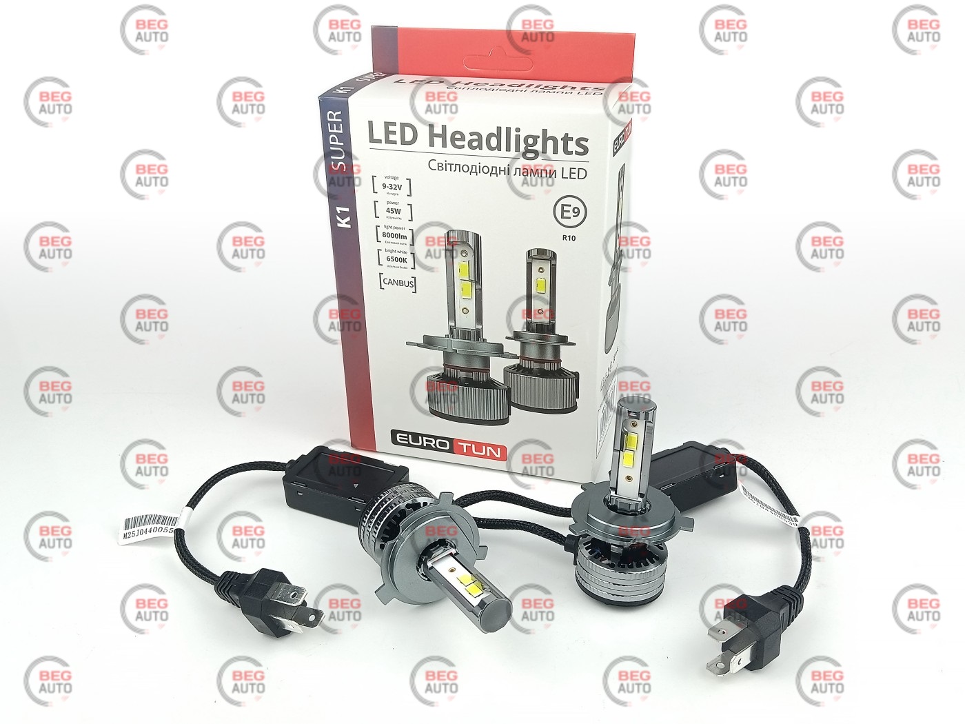 лампа LED H4 12V-24V 45W EUROTUN K1 8000L 6500K CAN BUS радіатор з вентилят.
