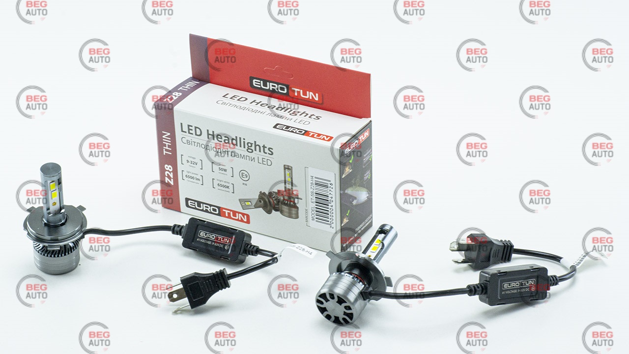 лампа LED H4 12V-24V 50W EUROTUN Z28 6500L 6500K CAN BUS радіатор з вентилят.