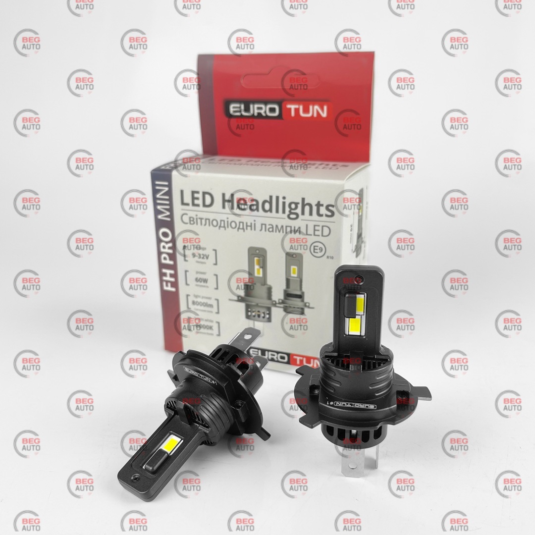лампа LED H4 12V-24V 60W EUROTUN FH PRO 8000L 6500К радіатор