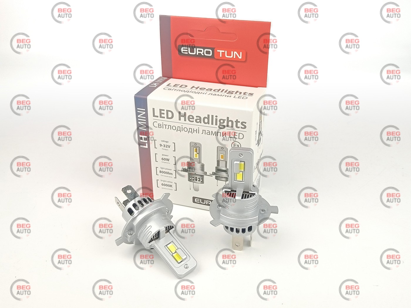 лампа LED H4 12V-24V 60W EUROTUN LH 8000L 6500К радіатор