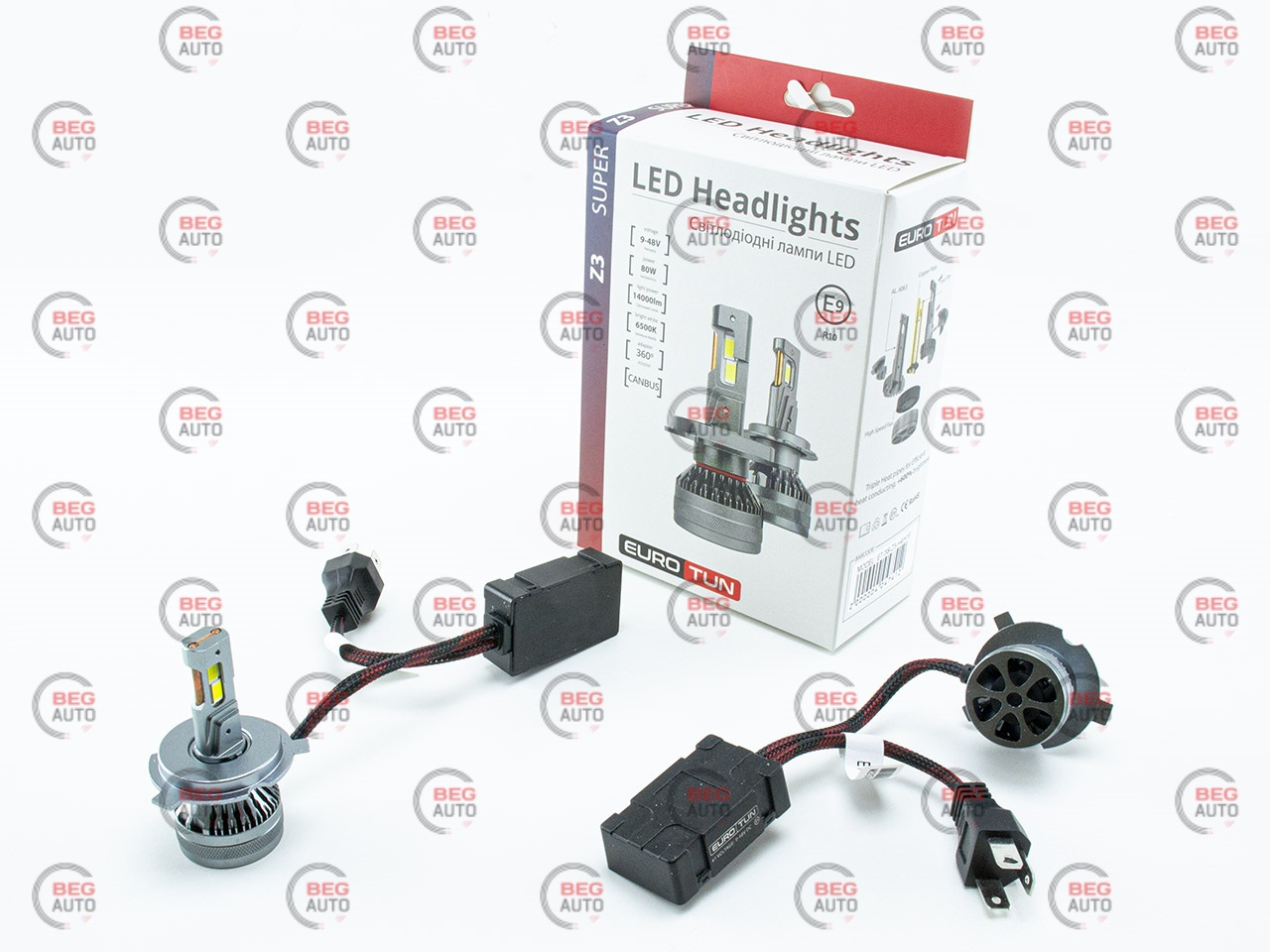 лампа LED H4 12V-24V 80W EUROTUN Z3E 14000L 6500К CAN BUS радіатор з вентилят.