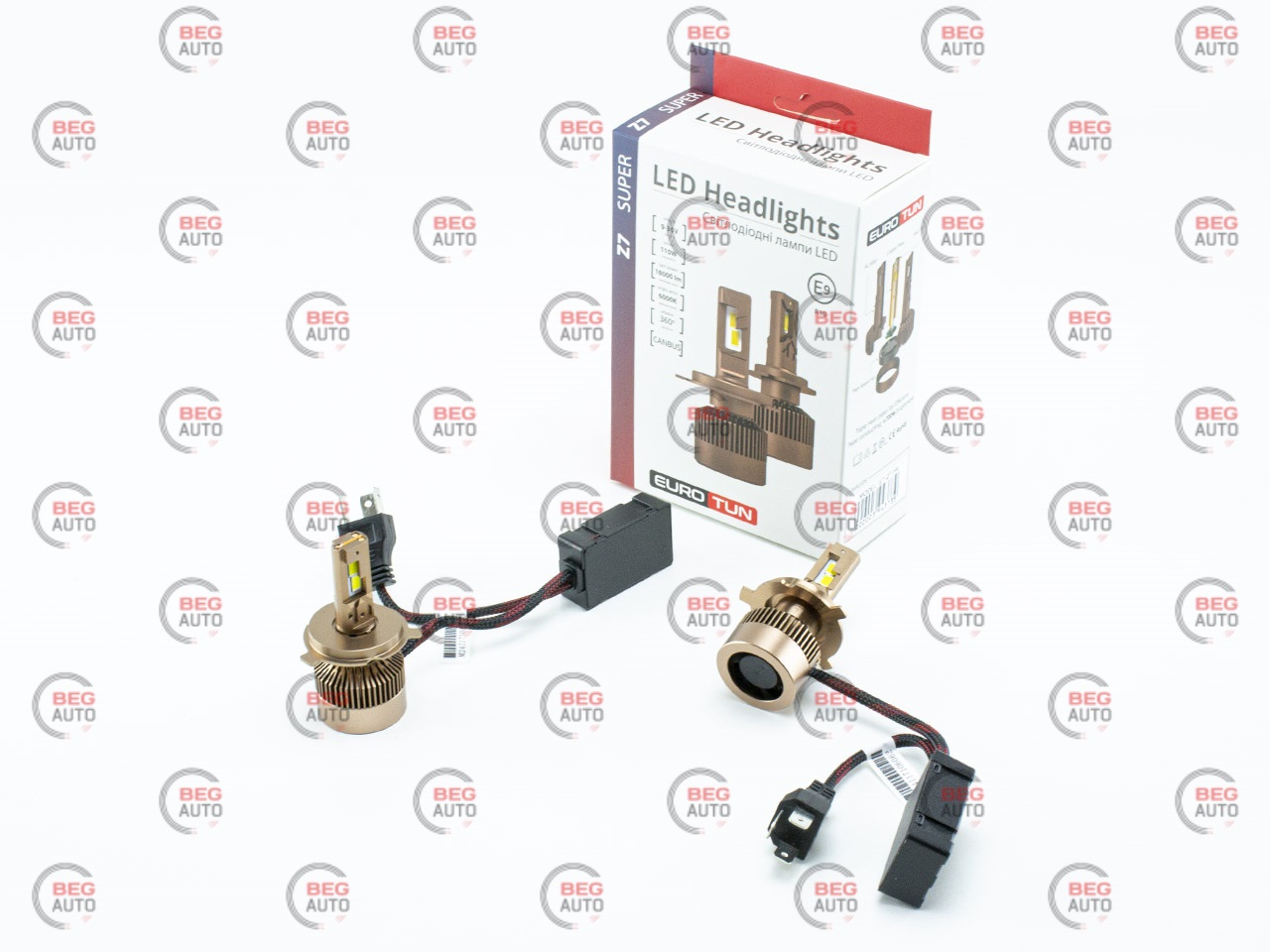 лампа LED H4 12V-24V 110W EUROTUN Z7 18000L 6500К CAN BUS радіатор з вентилят.