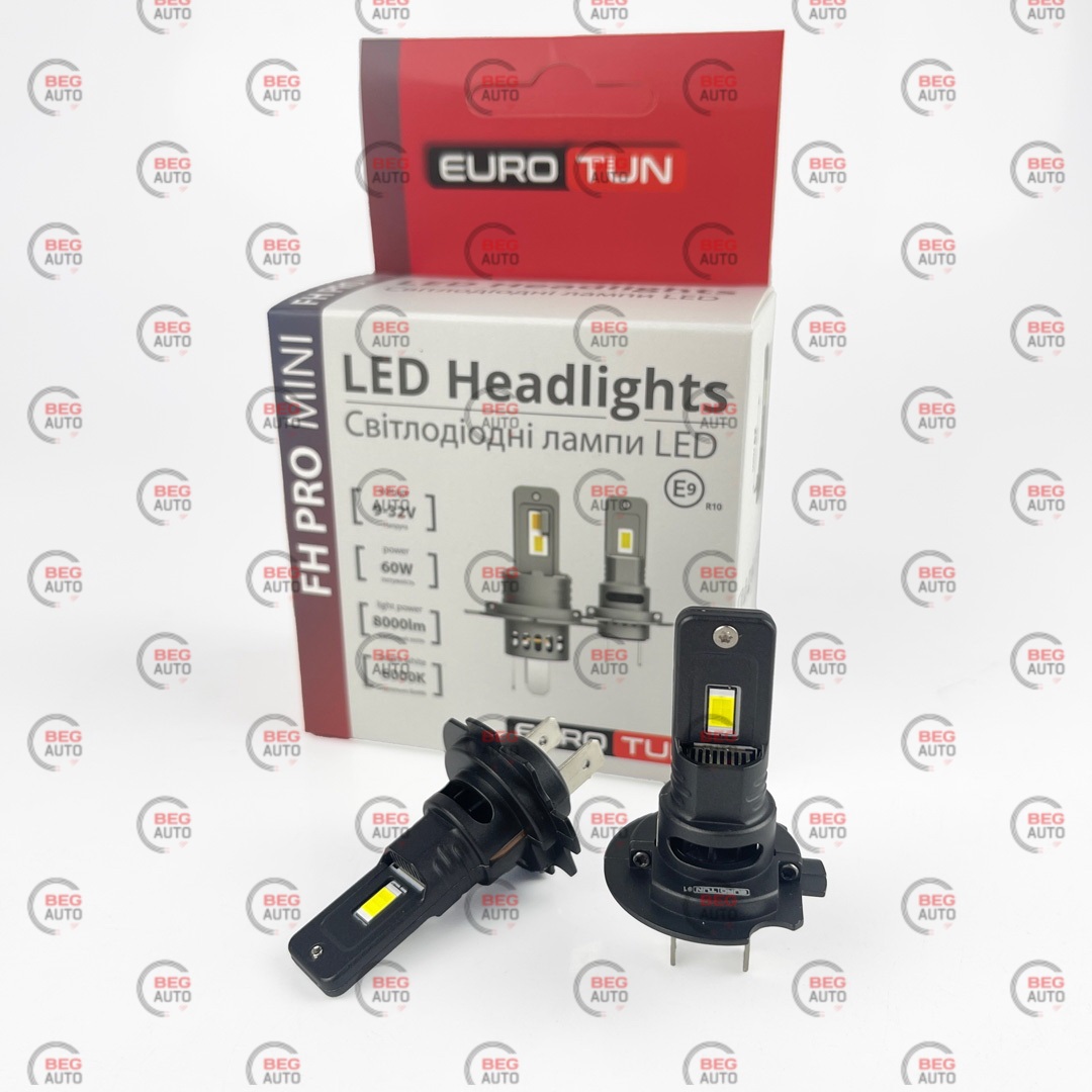 лампа LED H7 12V-24V 60W EUROTUN FH PRO 8000L 6000K радіатор