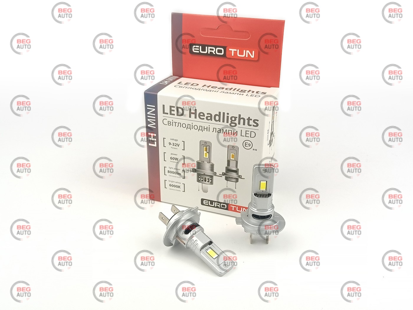 лампа LED H7 12V-24V 60W EUROTUN LH 8000L 6000K радіатор