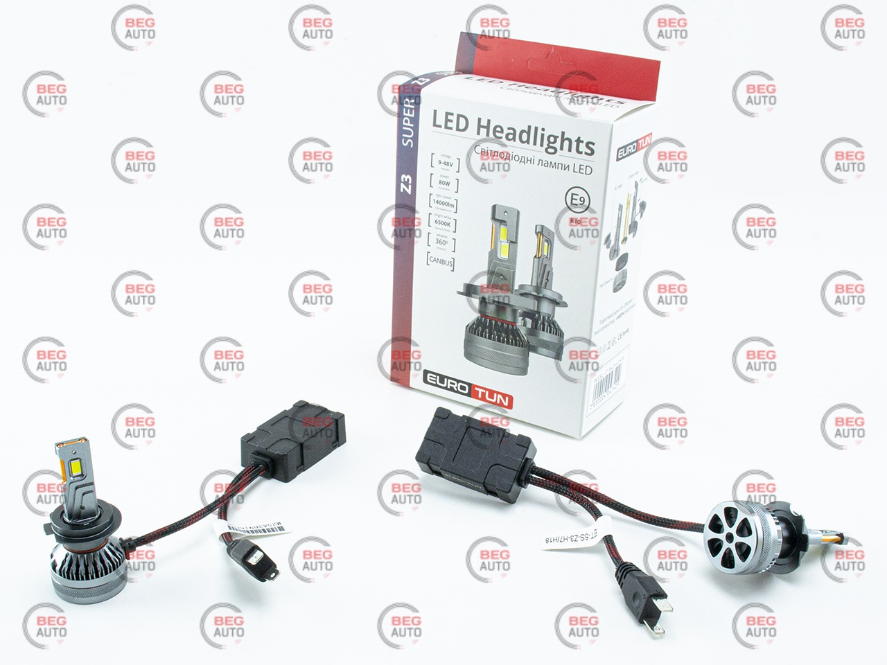 лампа LED H7 12V-24V 80W EUROTUN Z3E 14000L 6500K CAN BUS радіатор з вентилят.