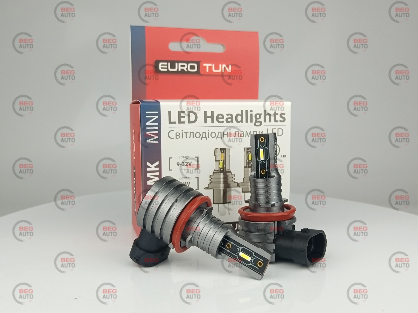 лампа LED H8/H9/H11/H16 12V-24V 44W EUROTUN MK 4500L 6000K радіатор