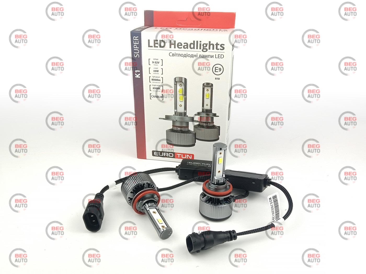лампа LED H8/H9/H11/H16 12V-24V 45W EUROTUN K1 8000L 6500K CAN BUS радіатор з вентилят.