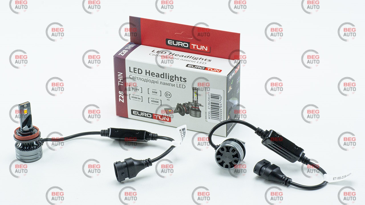 лампа LED H8/H9/H11/H16 12V-24V 50W EUROTUN Z28 6500L 6500K CAN BUS радіатор з вентилят.