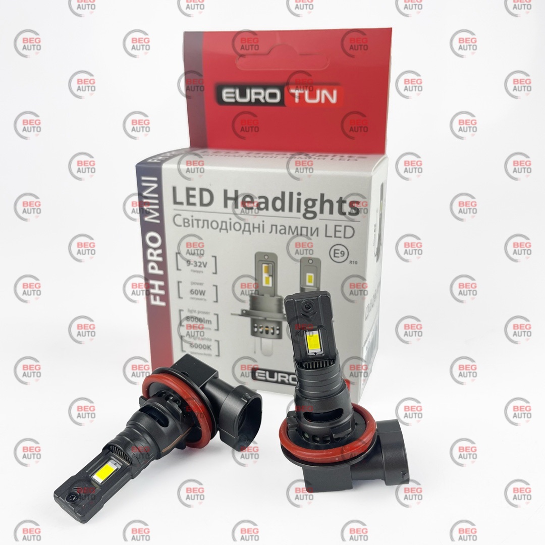лампа LED H8/H9/H11/H16 12V-24V 60W EUROTUN FH PRO 8000L 6000K радіатор