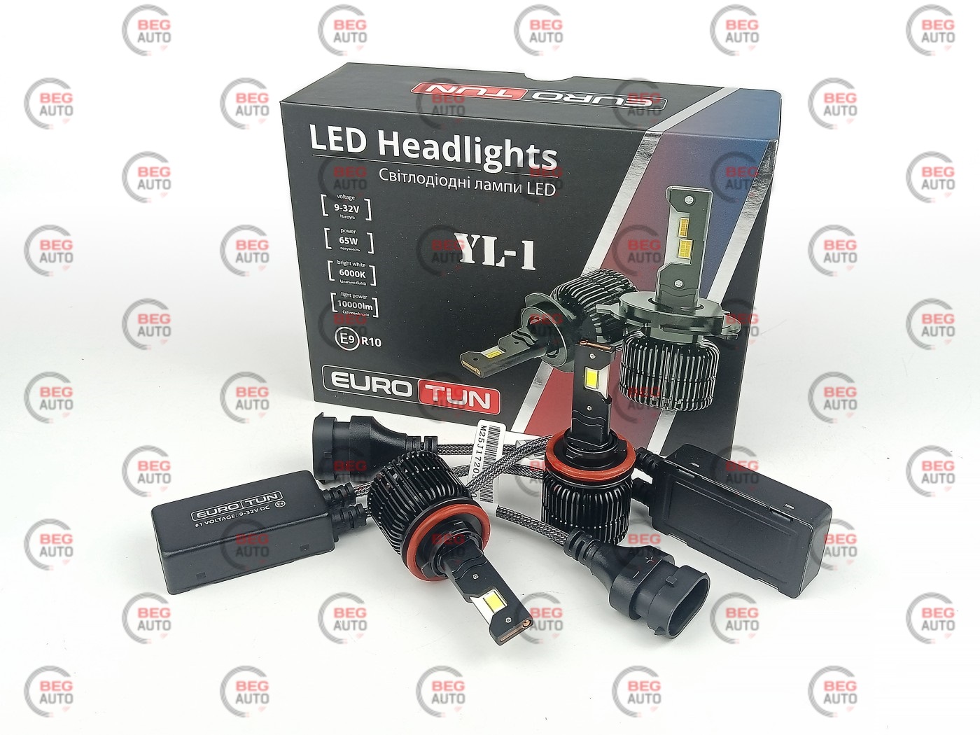лампа LED H8/H9/H11/H16 12V-24V 65W EUROTUN YL-1 10000L 6000K CAN BUS радіатор з вентилят.