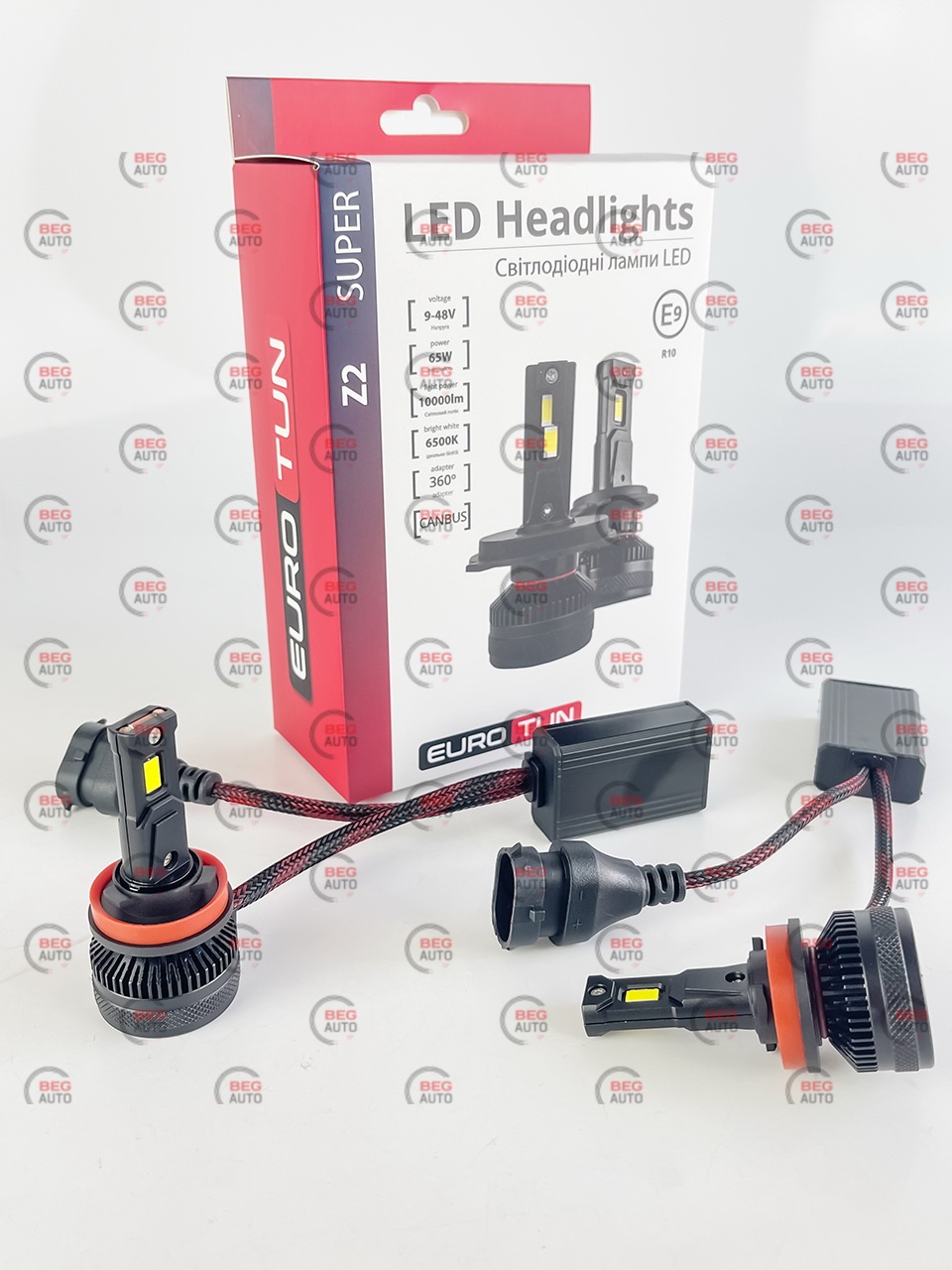 лампа LED H8/H9/H11/H16 12V-24V 65W EUROTUN Z2E 10000L 6500K CAN BUS радіатор з вентилят.