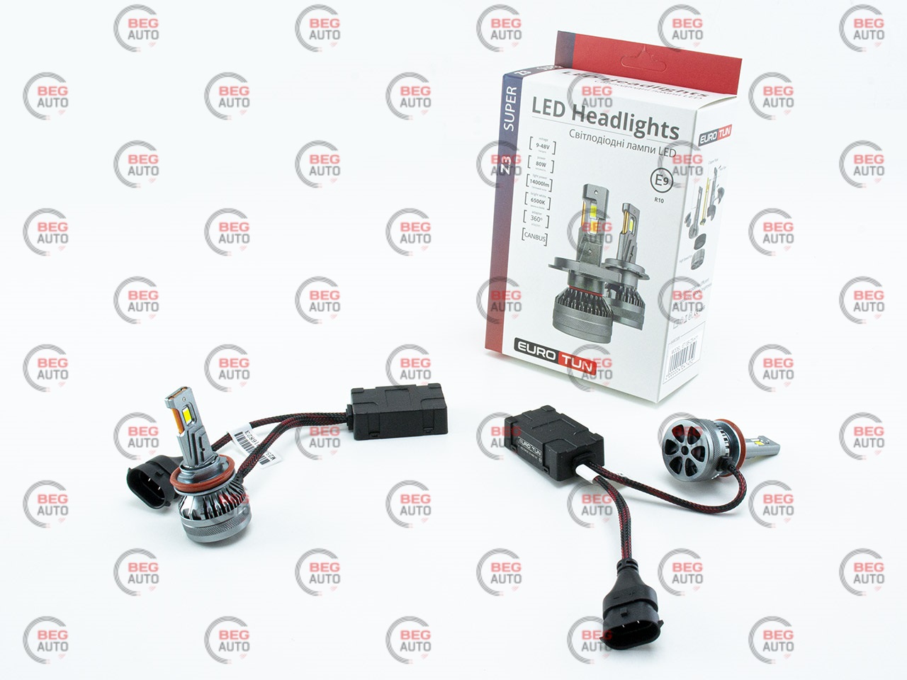 лампа LED H8/H9/H11/H16 12V-24V 80W EUROTUN Z3E 14000L 6500K CAN BUS радіатор з вентилят.