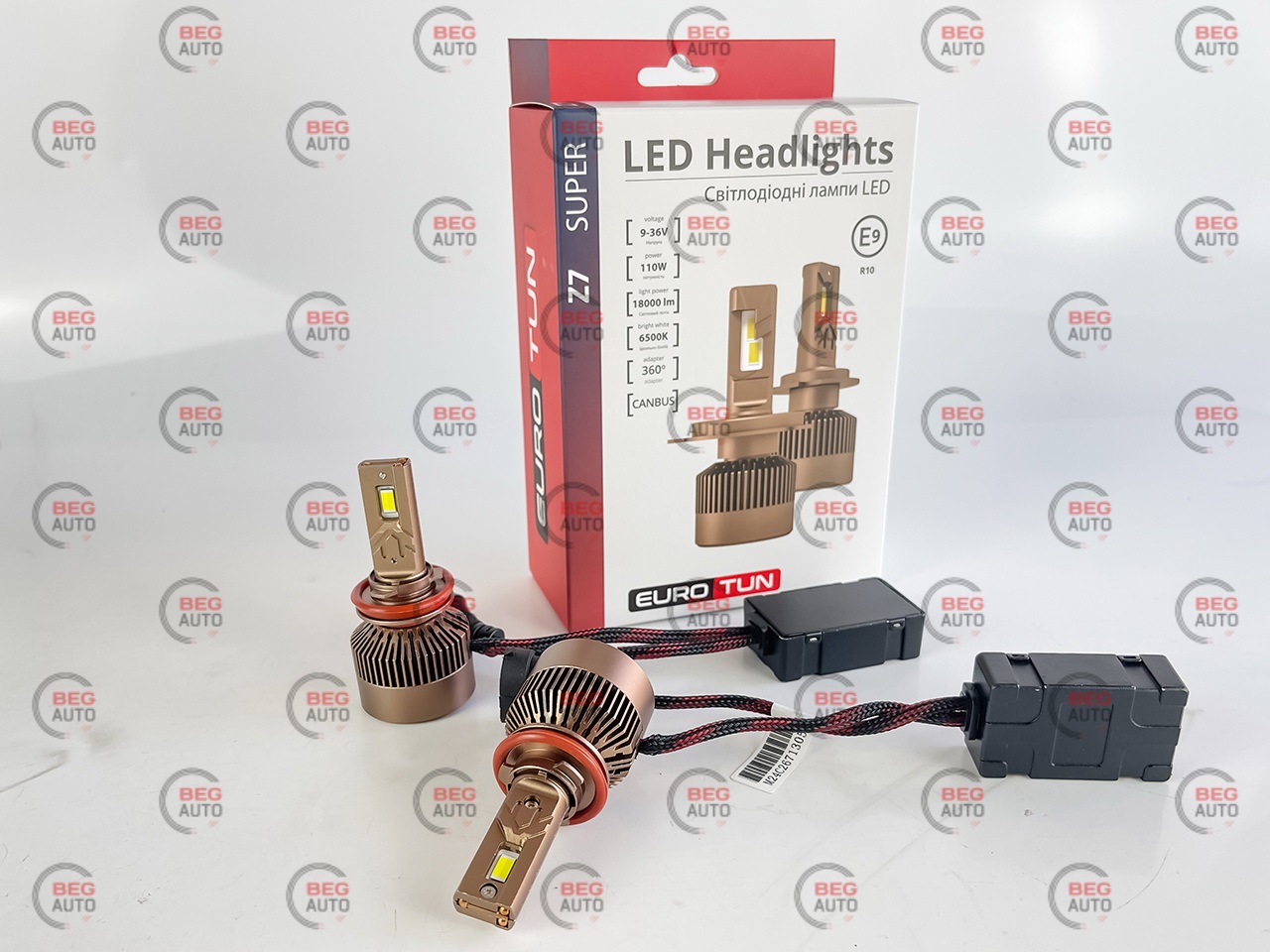 лампа LED H8/H9/H11/H16 12V-24V 110W EUROTUN Z7E 18000L 6500K CAN BUS радіатор з вентилят.