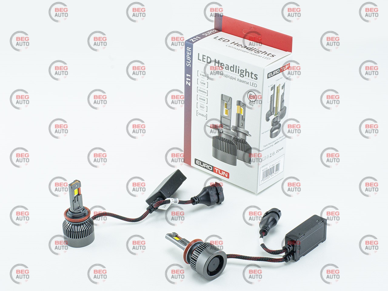 лампа LED H8/H9/H11/H16 12V-24V 120W EUROTUN Z11E 20000L 6500K CAN BUS радіатор з вентилят.