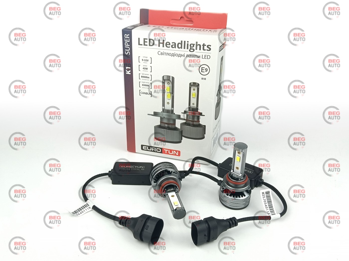 лампа LED HB3 12V-24V 45W EUROTUN K1 8000L 6500K CAN BUS радіатор з вентилят.