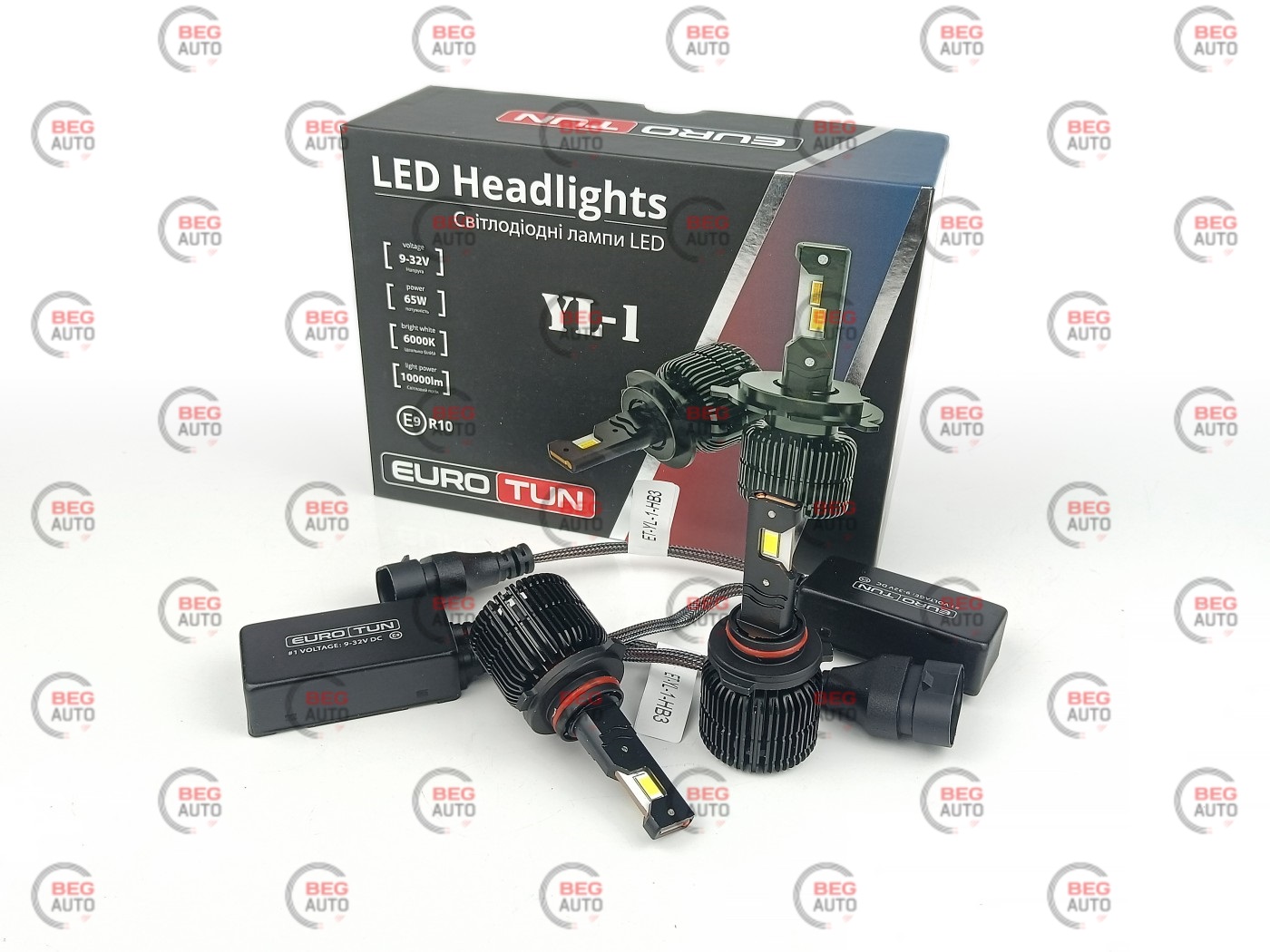 лампа LED HB3 12V-24V 65W EUROTUN YL-1 10000L 6000К CAN BUS радіатор з вентилят.