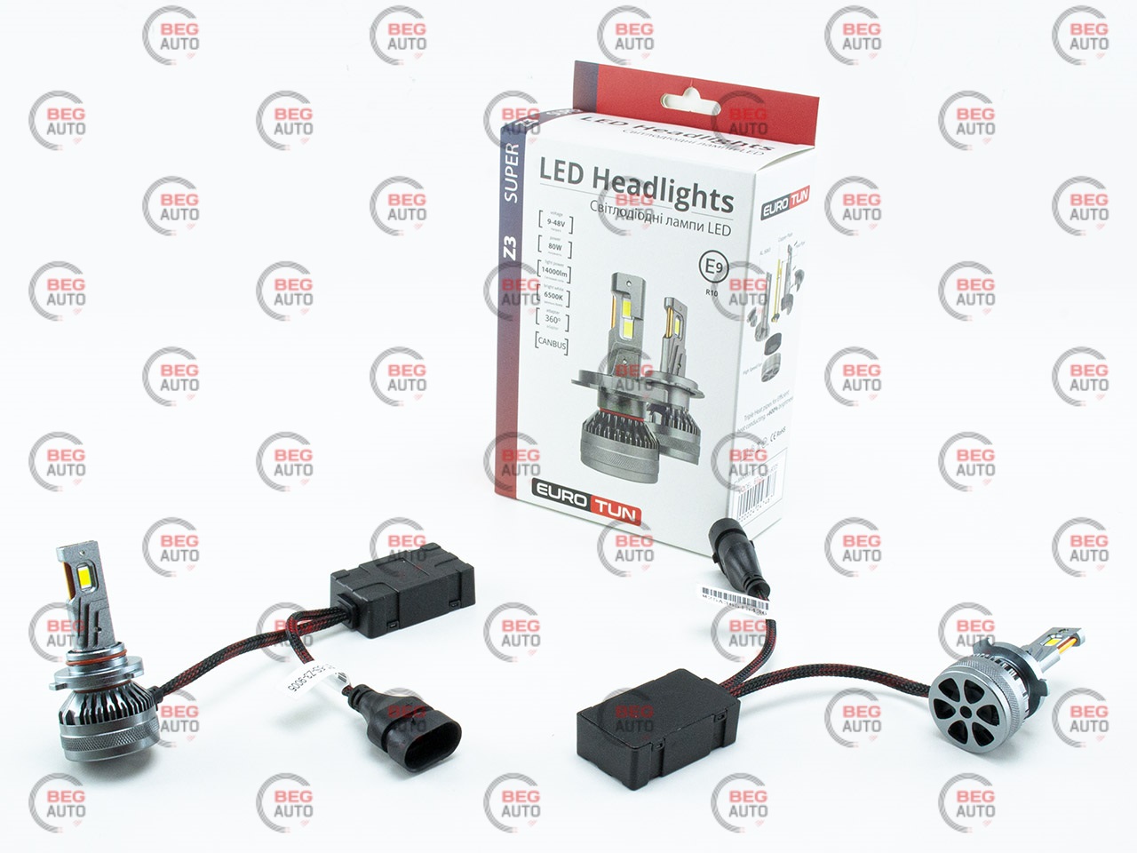 лампа LED HB3 12V-24V 80W EUROTUN Z3E 14000L 6500К CAN BUS радіатор з вентилят.
