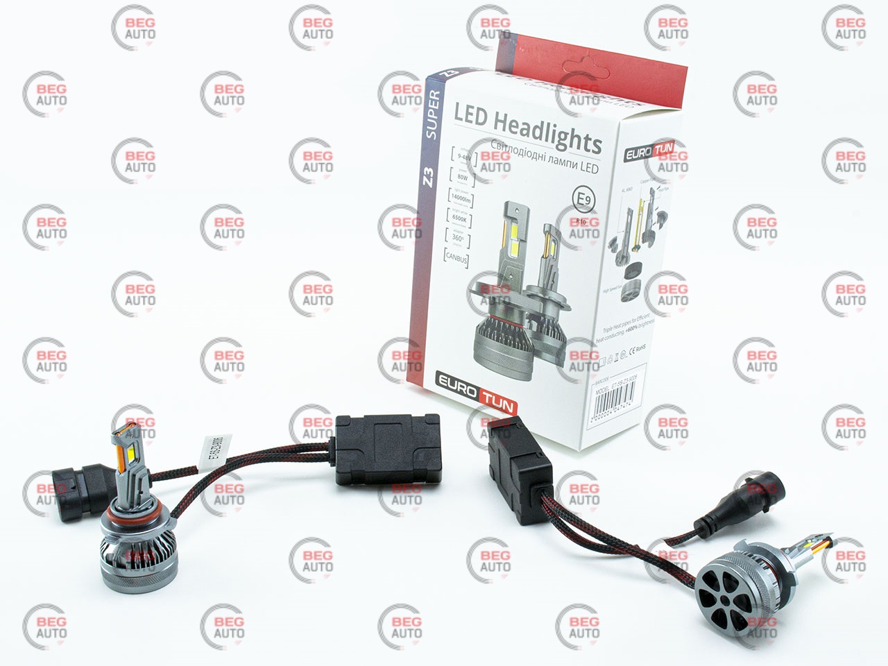 лампа LED HB4 12V-24V 80W EUROTUN Z3E 14000L 6500К CAN BUS радіатор з вентилят.