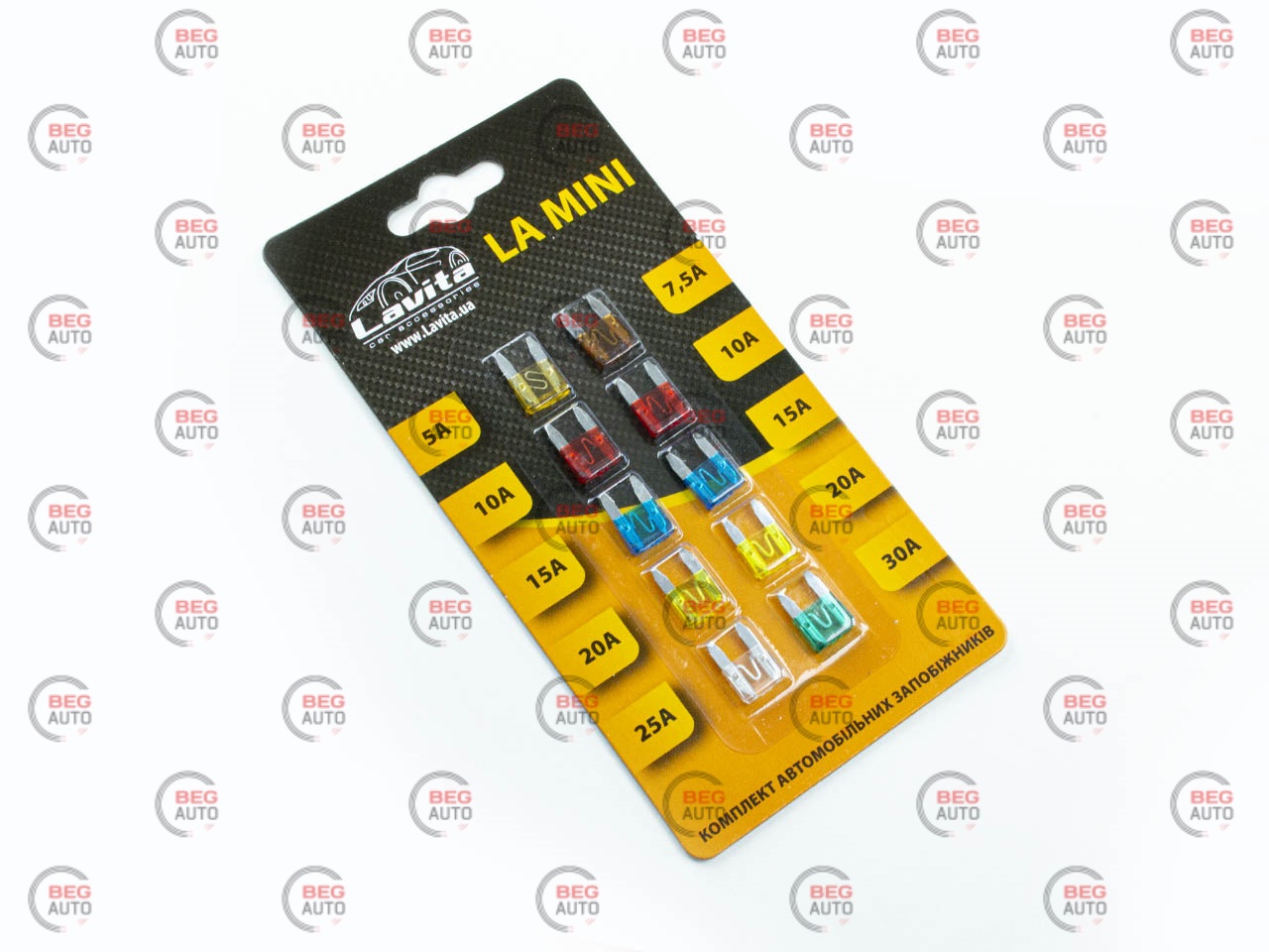 запобіжники Євро mini (Lavita) 10шт 5А-30А блістер